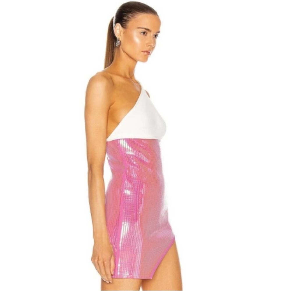 REVOLVE David Koma Pink and White One-Shoulder Mini Dress